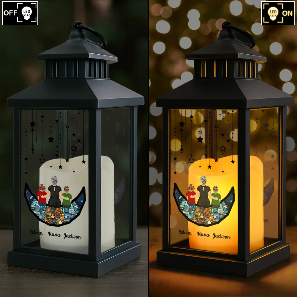 Grandma Mom And Children Sitting On The Moon - Personalized LED Candle Lantern - Image 4