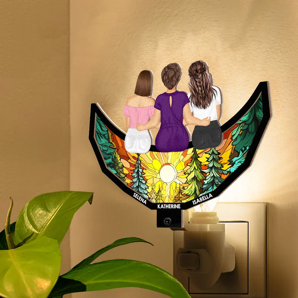 Grandma Mom And Children Sitting On The Moon - Personalized Plug-in Night Light - Image 5