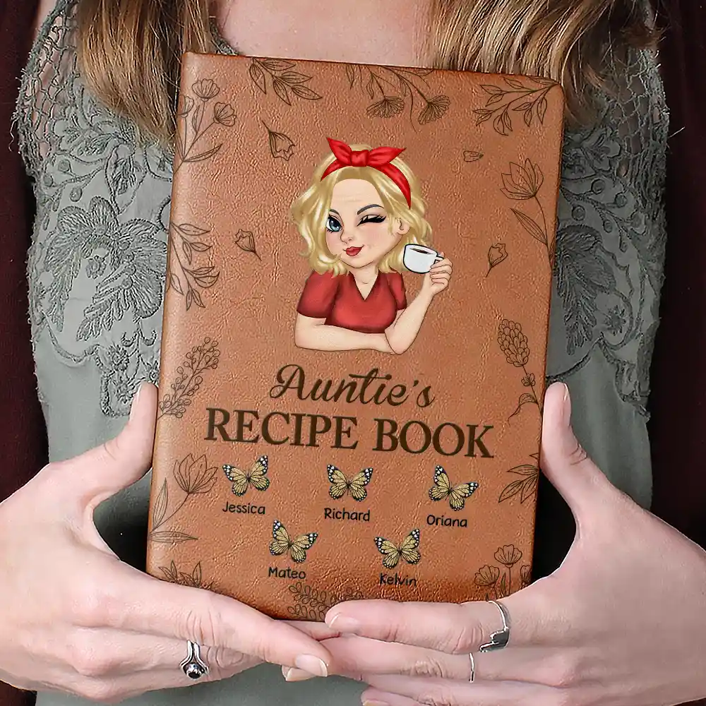 Grandma Mom Auntie Butterfly Recipe Cookbook - Personalized Leather Journal - Image 4