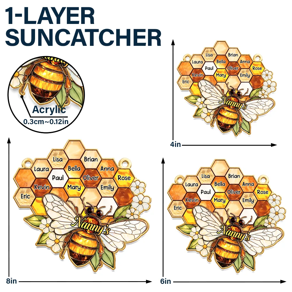 Grandma Mom Bee Stained Glass Effect - Personalized Window Hanging Suncatcher Ornament - Image 5