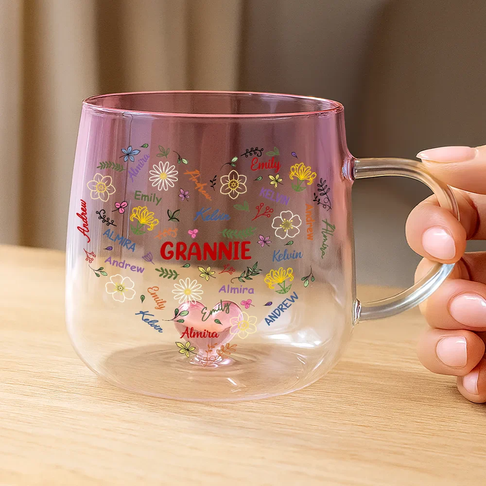 Grandma Mom Birth Flower Blooming In Love - Personalized Gradient Glass Mug - Image 3