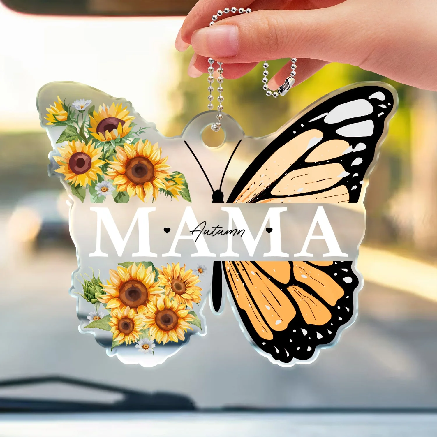 Grandma Mom Butterfly Grandkids Kids - Gift For Mother, Grandmother - Personalized Acrylic Car Hanger - Image 3