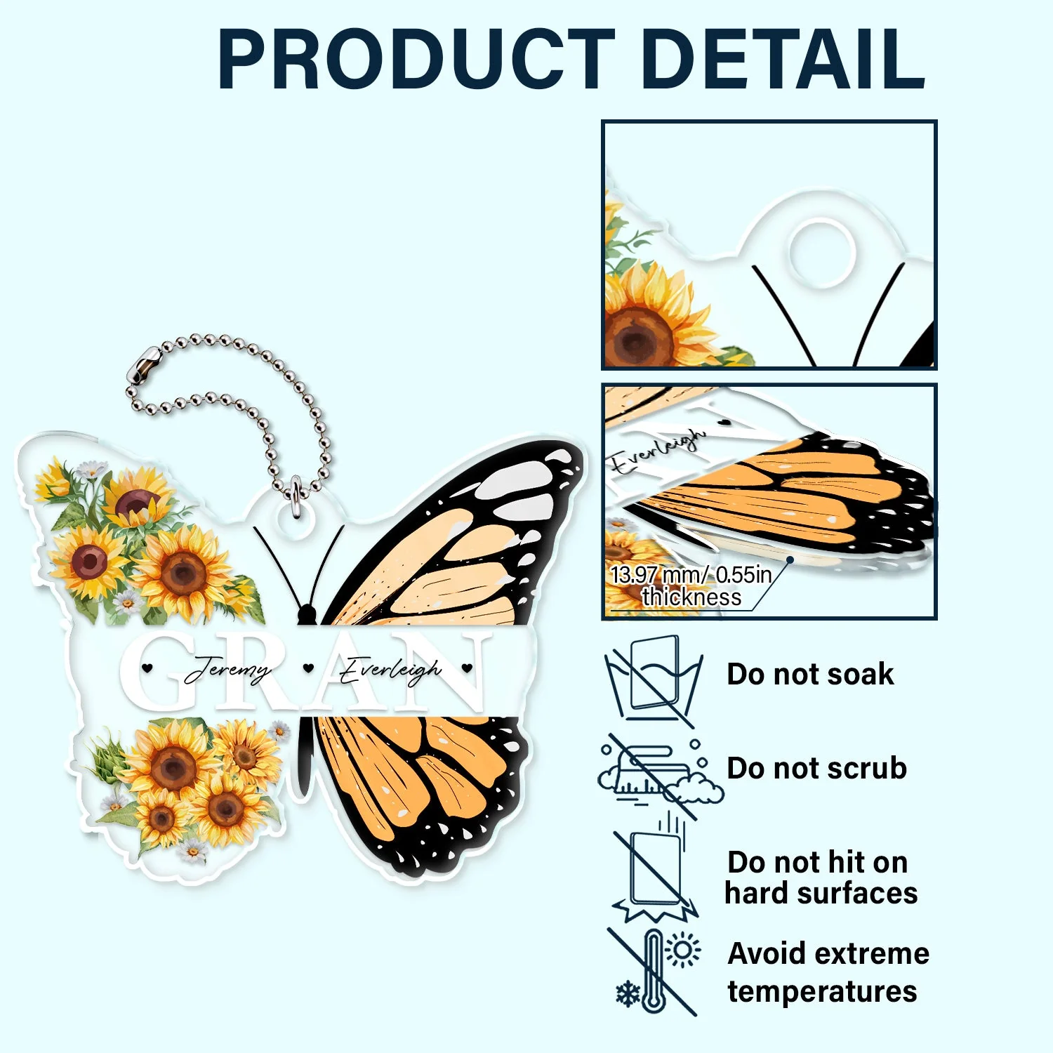 Grandma Mom Butterfly Grandkids Kids - Gift For Mother, Grandmother - Personalized Acrylic Car Hanger - Image 5
