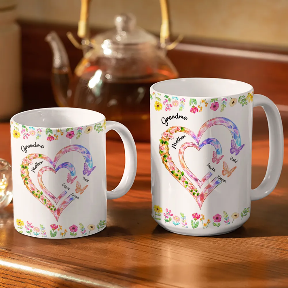 Grandma Mom Crystal Hearts - Personalized White Edge-to-Edge Mug - Image 3