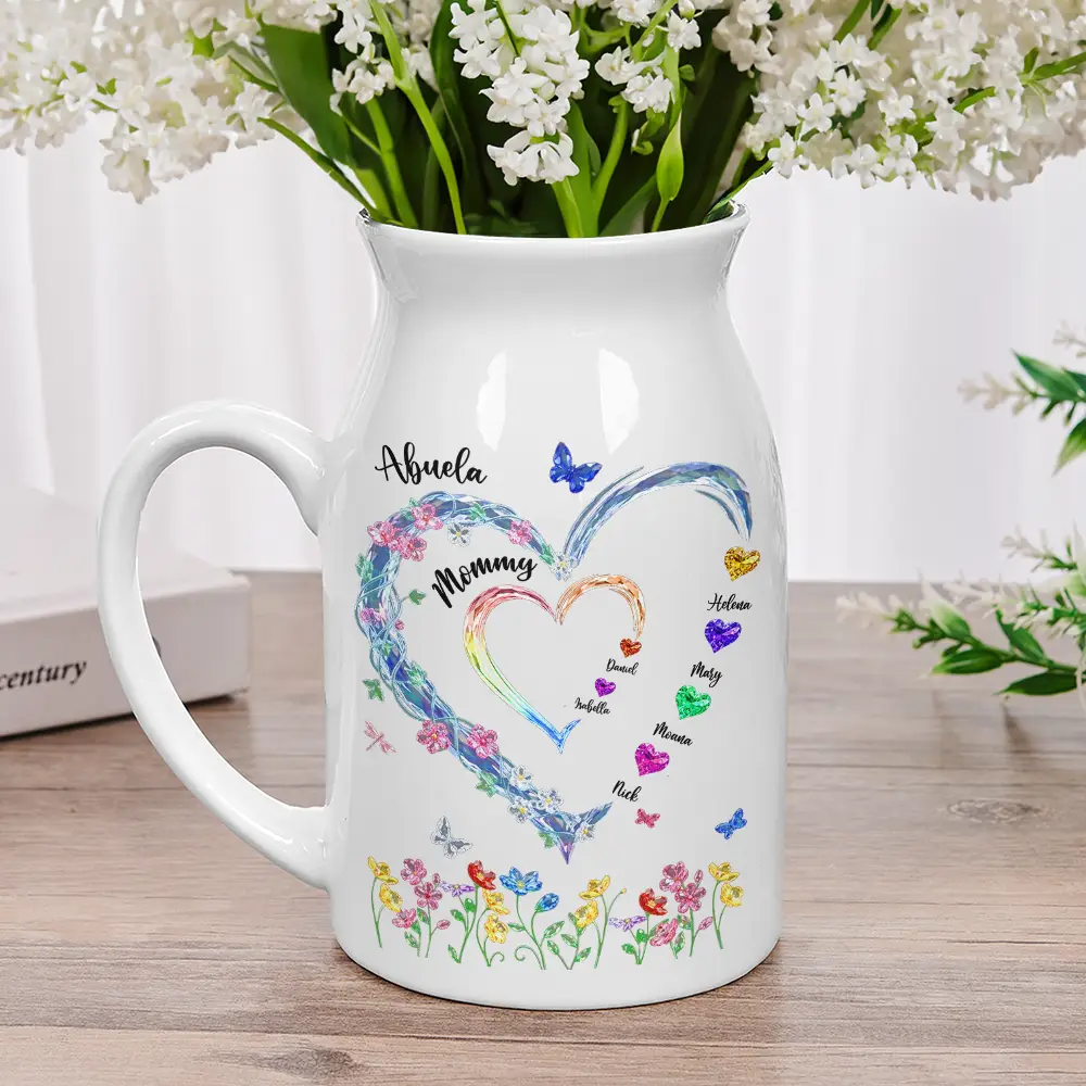 Grandma Mom Crystal Sweathearts - Personalized Ceramic Flower Vase - Image 2