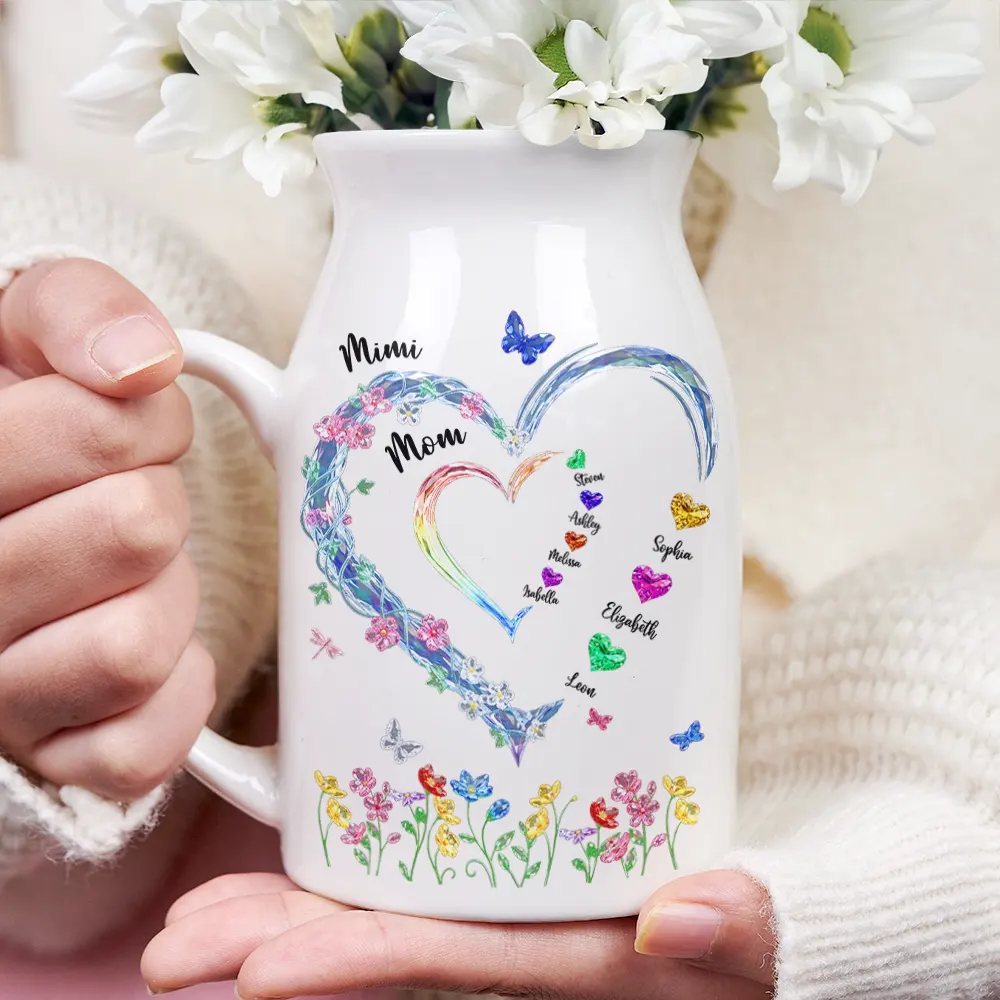 Grandma Mom Crystal Sweathearts - Personalized Ceramic Flower Vase - Image 3
