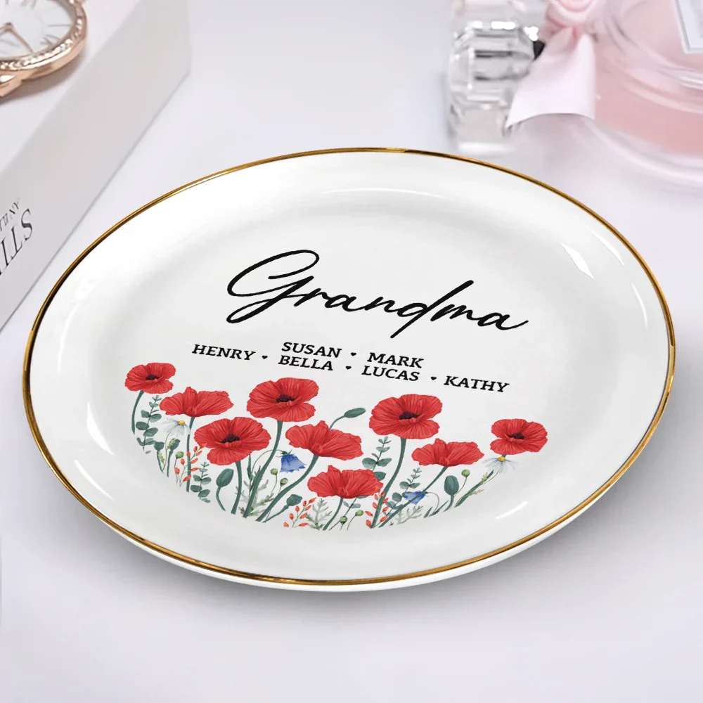 Grandma Mom Flower Field - Personalized Round Ring Dish - Image 2