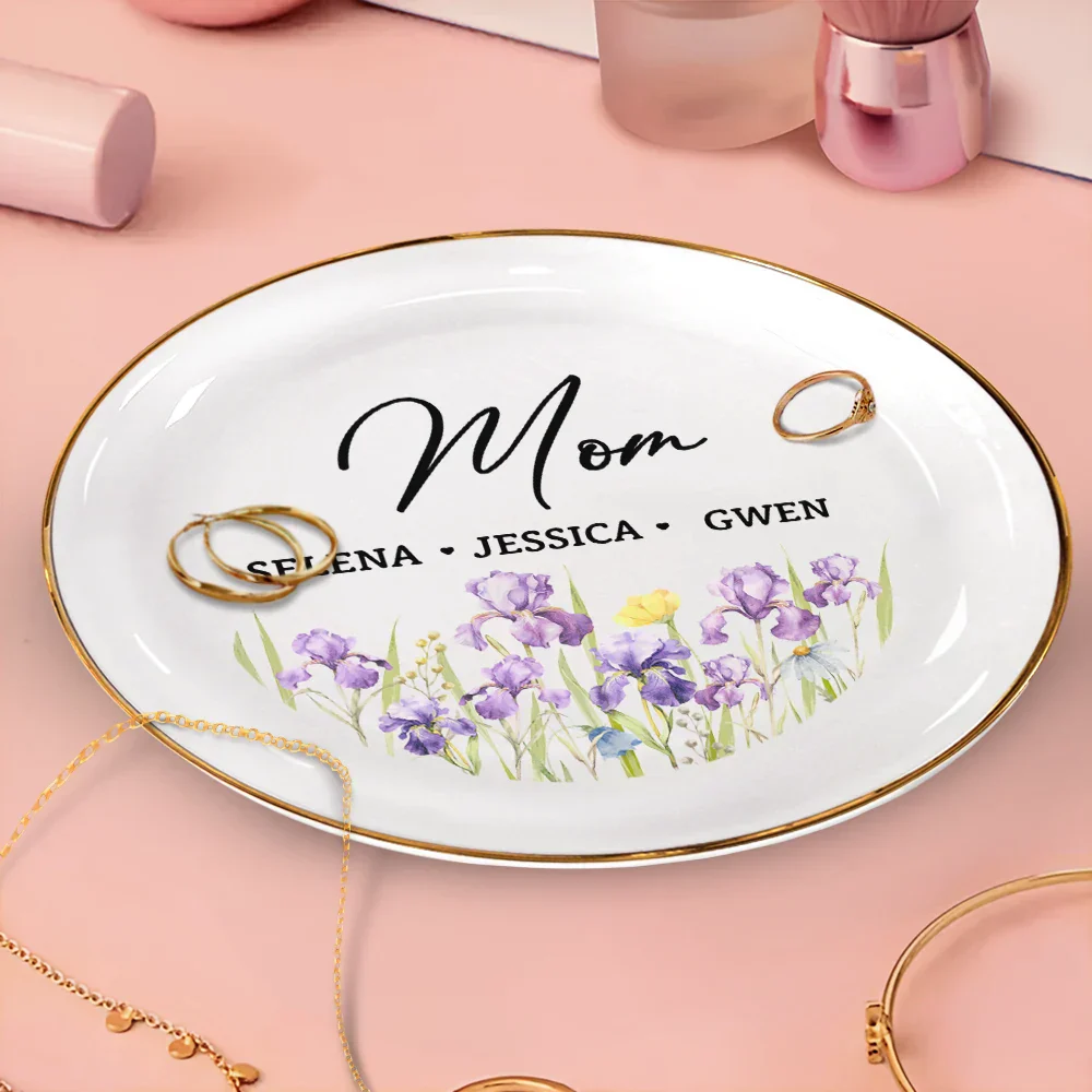 Grandma Mom Flower Field - Personalized Round Ring Dish - Image 3