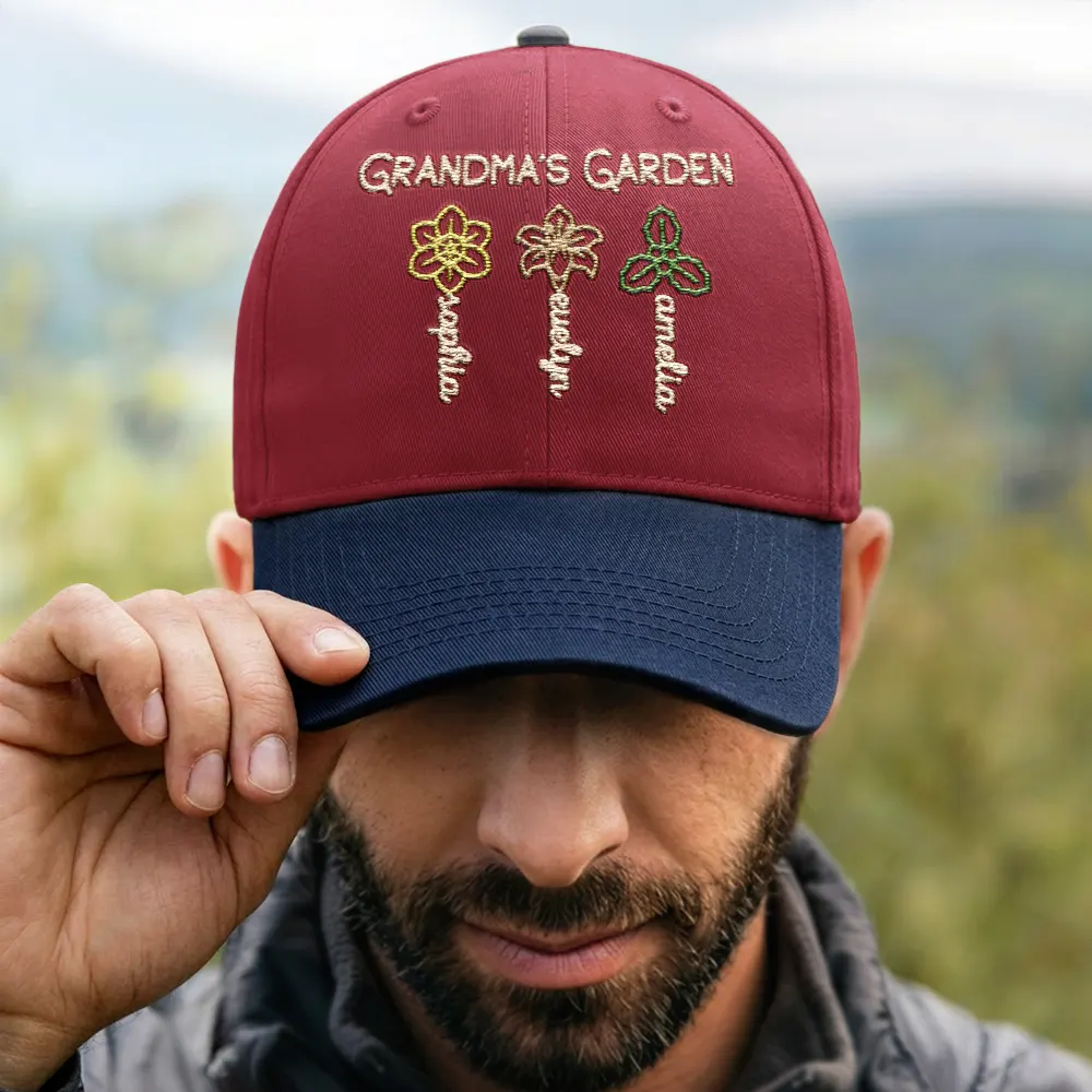 Grandma Mom Garden Birth Flowers - Personalized Embroidered Two Tone Cap - Image 4