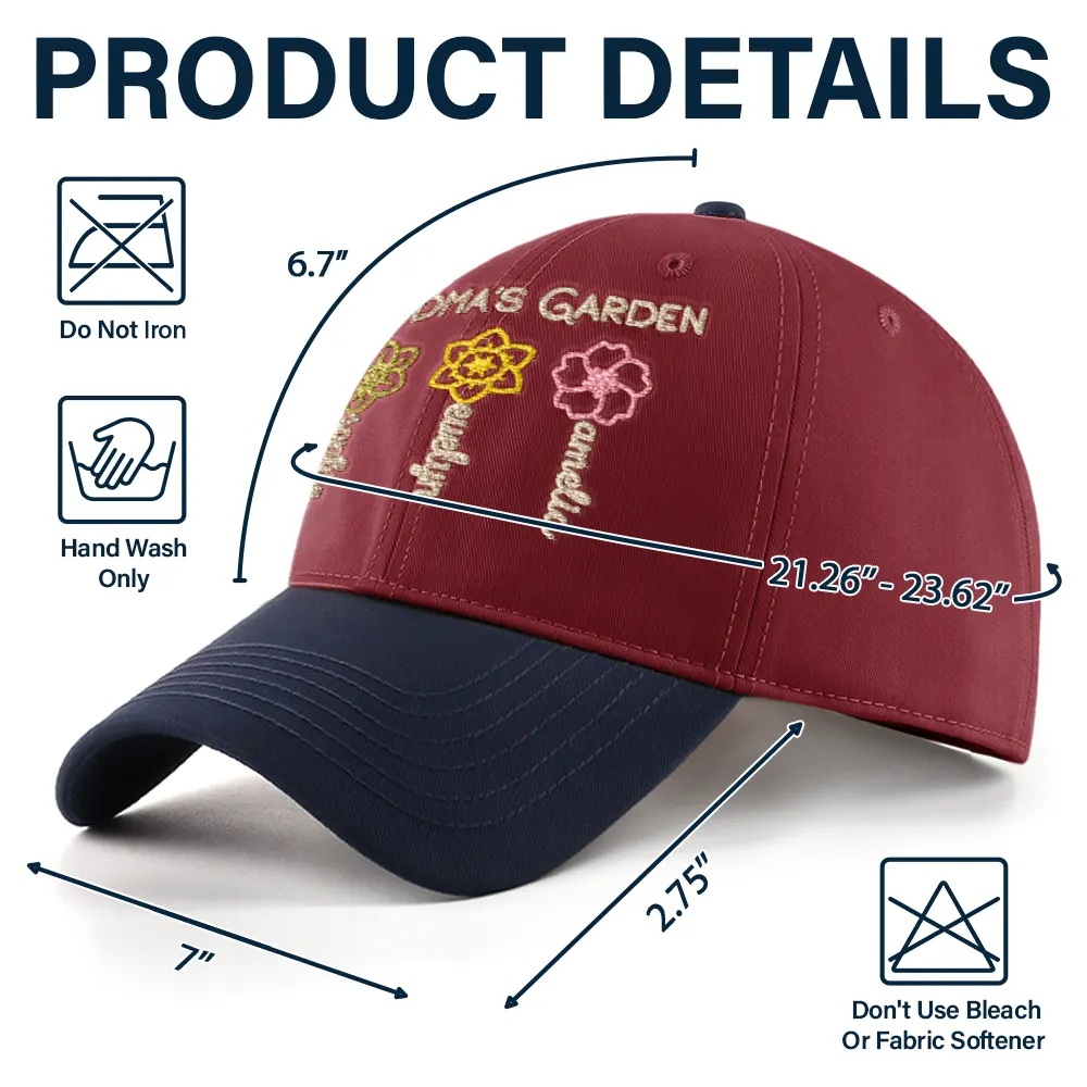 Grandma Mom Garden Birth Flowers - Personalized Embroidered Two Tone Cap - Image 6