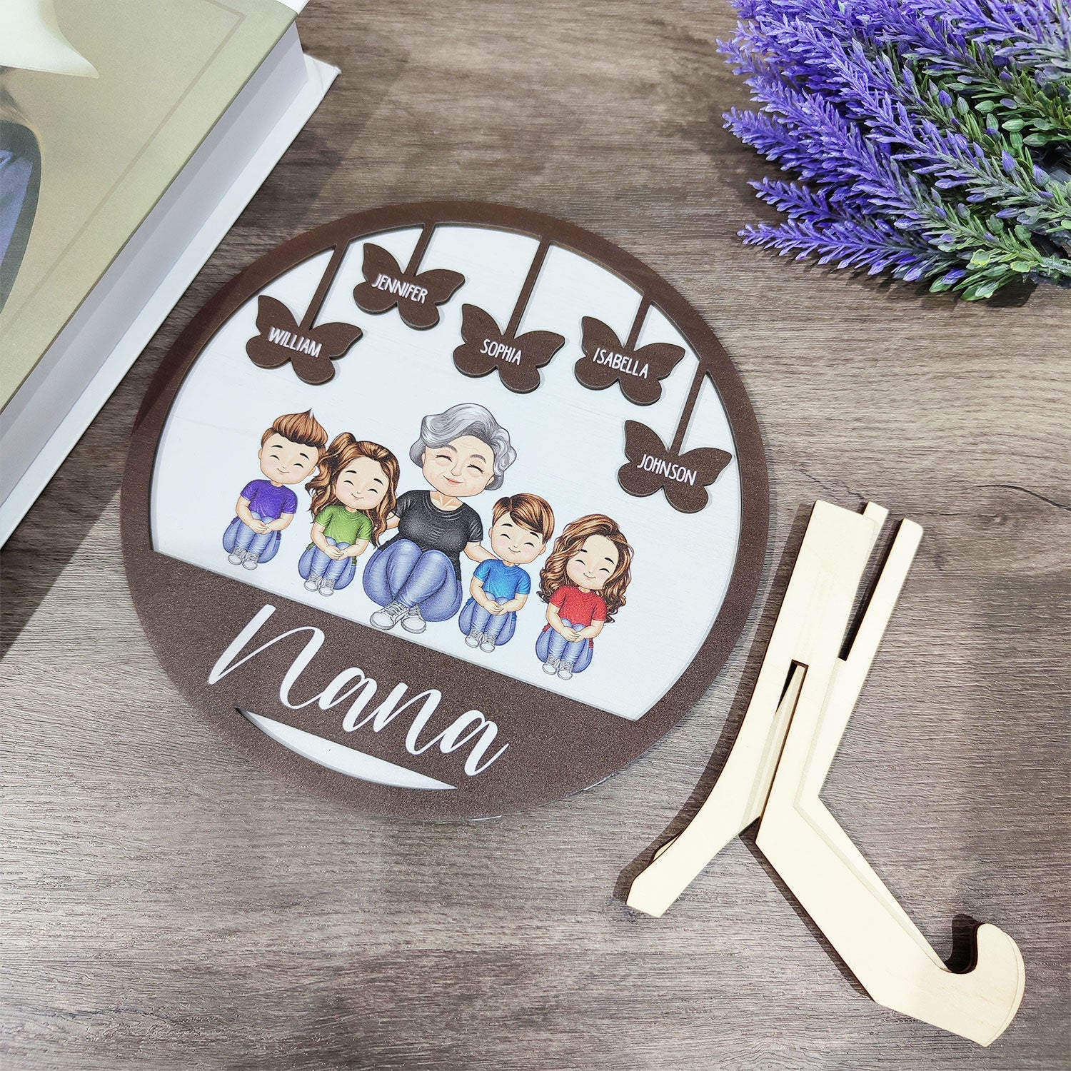Grandma Mom Grandkids Kids Butterflies - Gift For Mother, Grandmother - Personalized 2-Layered Wooden Plaque With Stand - Image 5