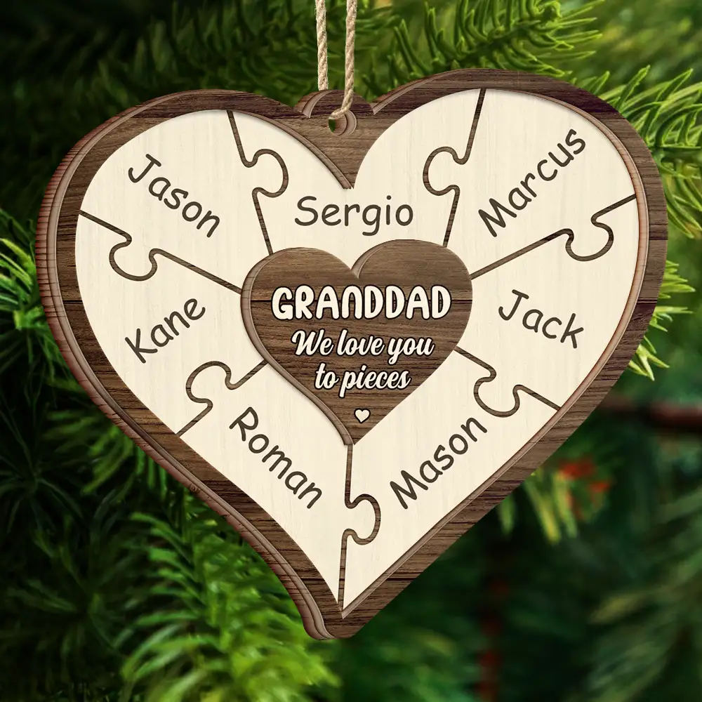 Grandma Mom Grandpa Dad We Love You To Pieces - Personalized 2-Layered Wooden Ornament - Image 4
