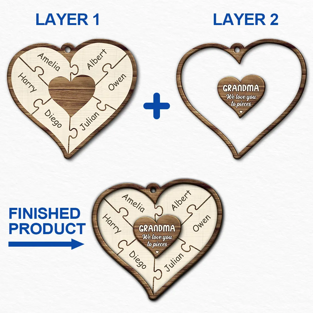 Grandma Mom Grandpa Dad We Love You To Pieces - Personalized 2-Layered Wooden Ornament - Image 6