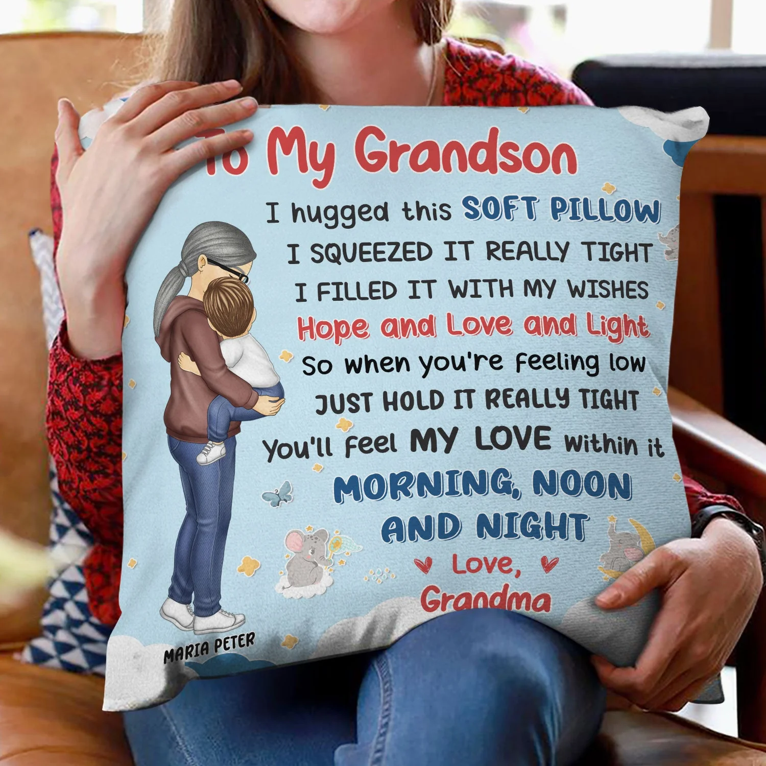 Grandma Mom Hugged This Soft Chibi Carry Child - Gift For Granddaughter, Grandson, Kids - Personalized Pillow - Image 2