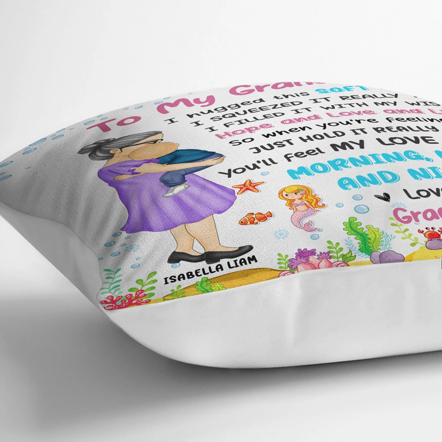 Grandma Mom Hugged This Soft Chibi Carry Child - Gift For Granddaughter, Grandson, Kids - Personalized Pillow - Image 3