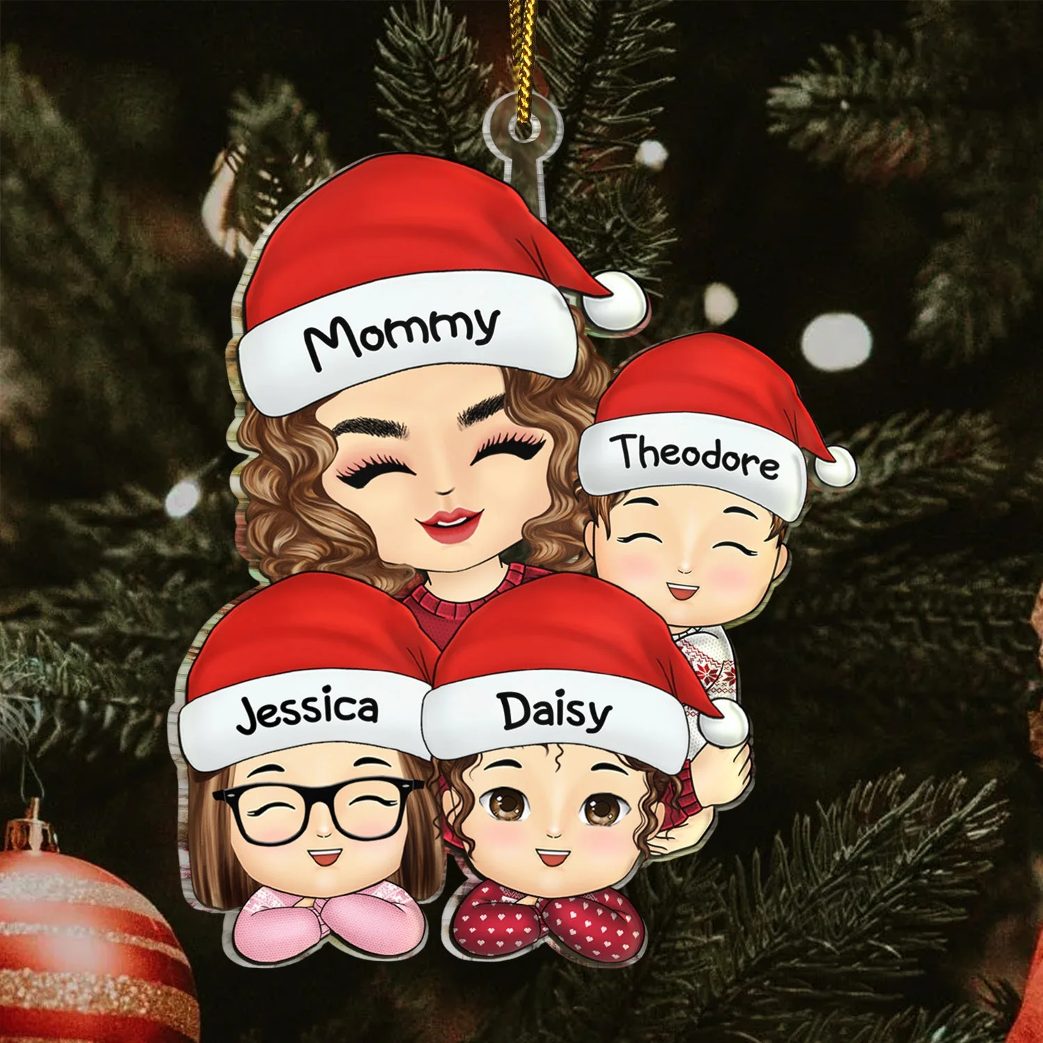 Grandma Mom Hugging Kids - Christmas Gift For Granddaughter, Grandson - Personalized Cutout Acrylic Ornament - Image 3