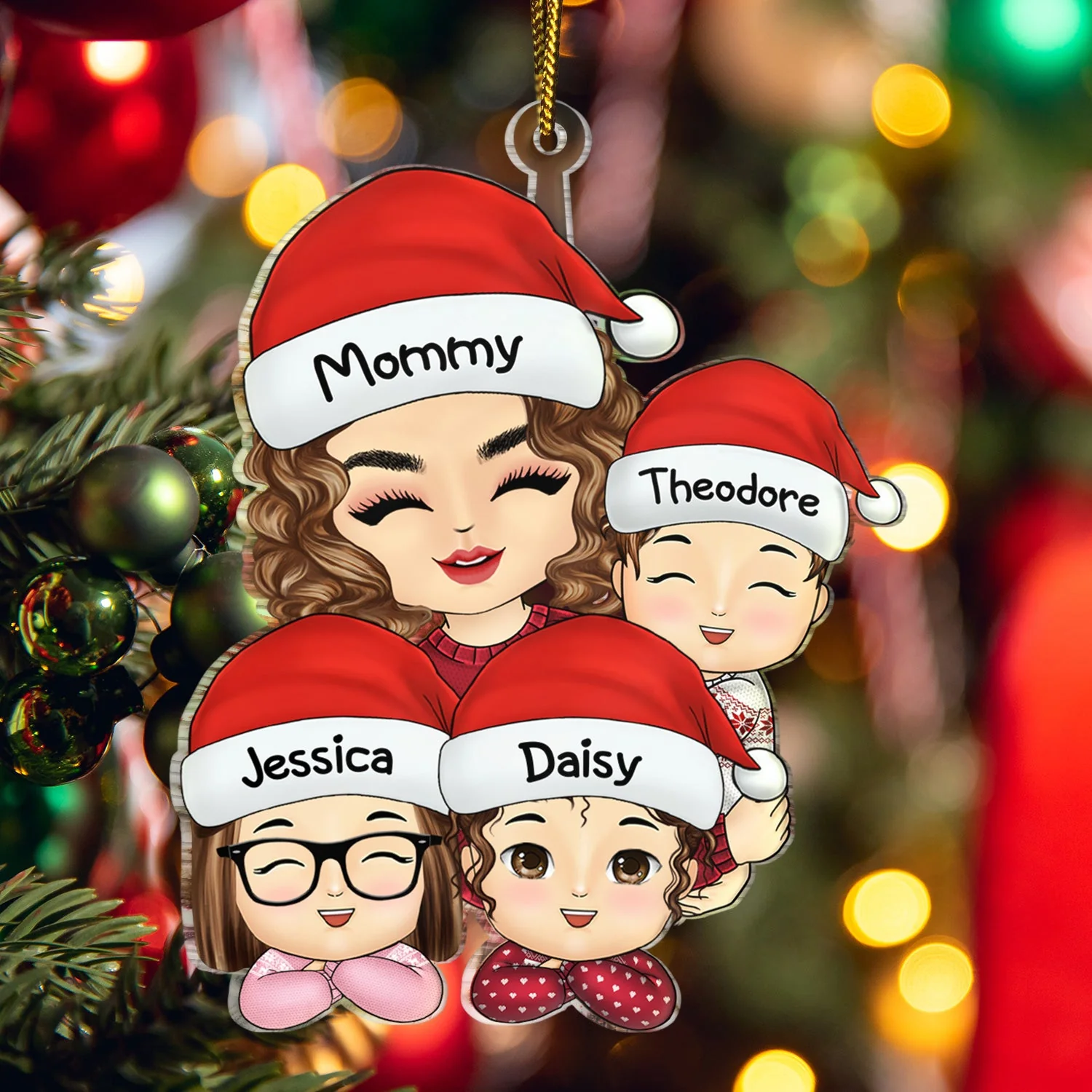 Grandma Mom Hugging Kids - Christmas Gift For Granddaughter, Grandson - Personalized Cutout Acrylic Ornament - Image 5