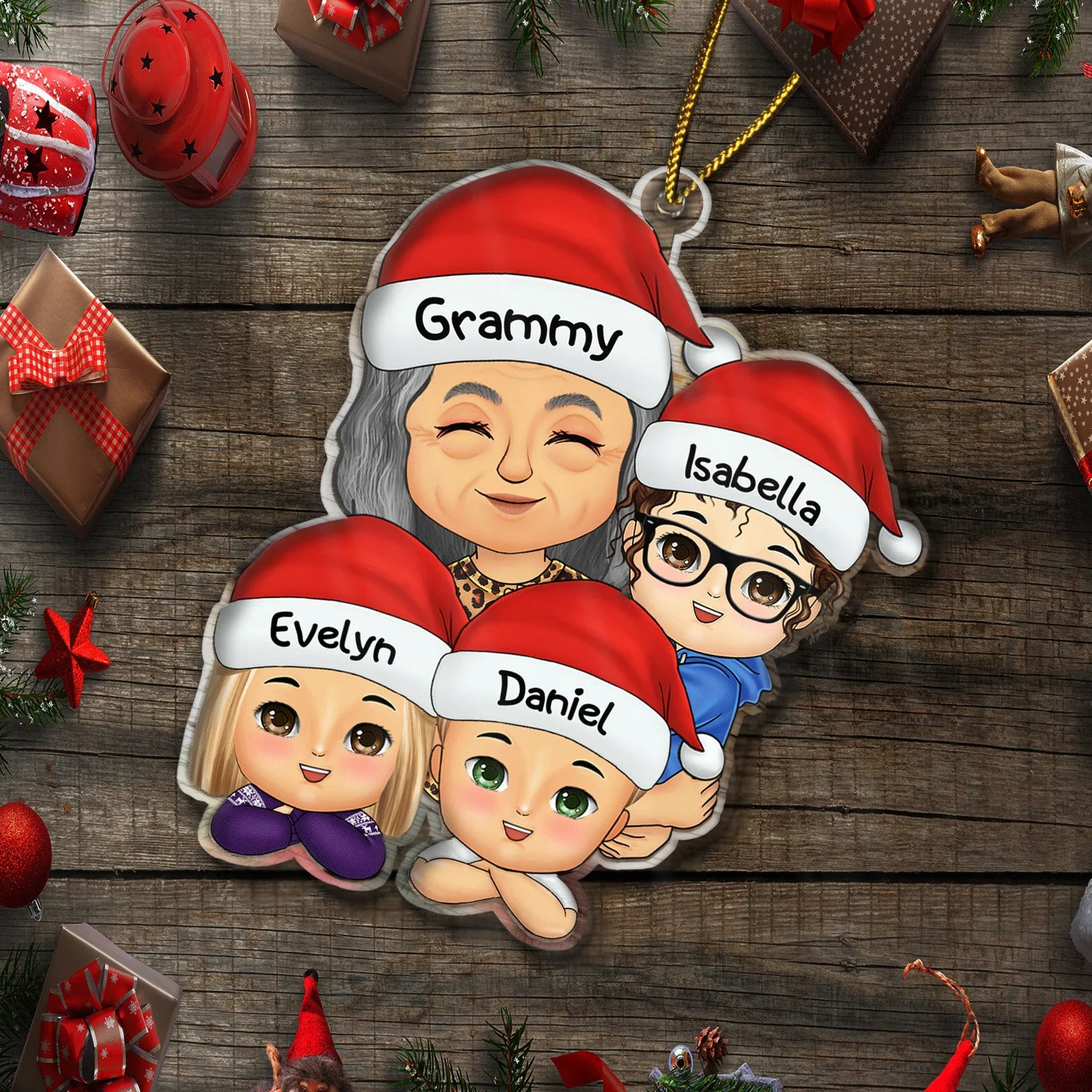 Grandma Mom Hugging Kids - Christmas Gift For Granddaughter, Grandson - Personalized Cutout Acrylic Ornament - Image 6