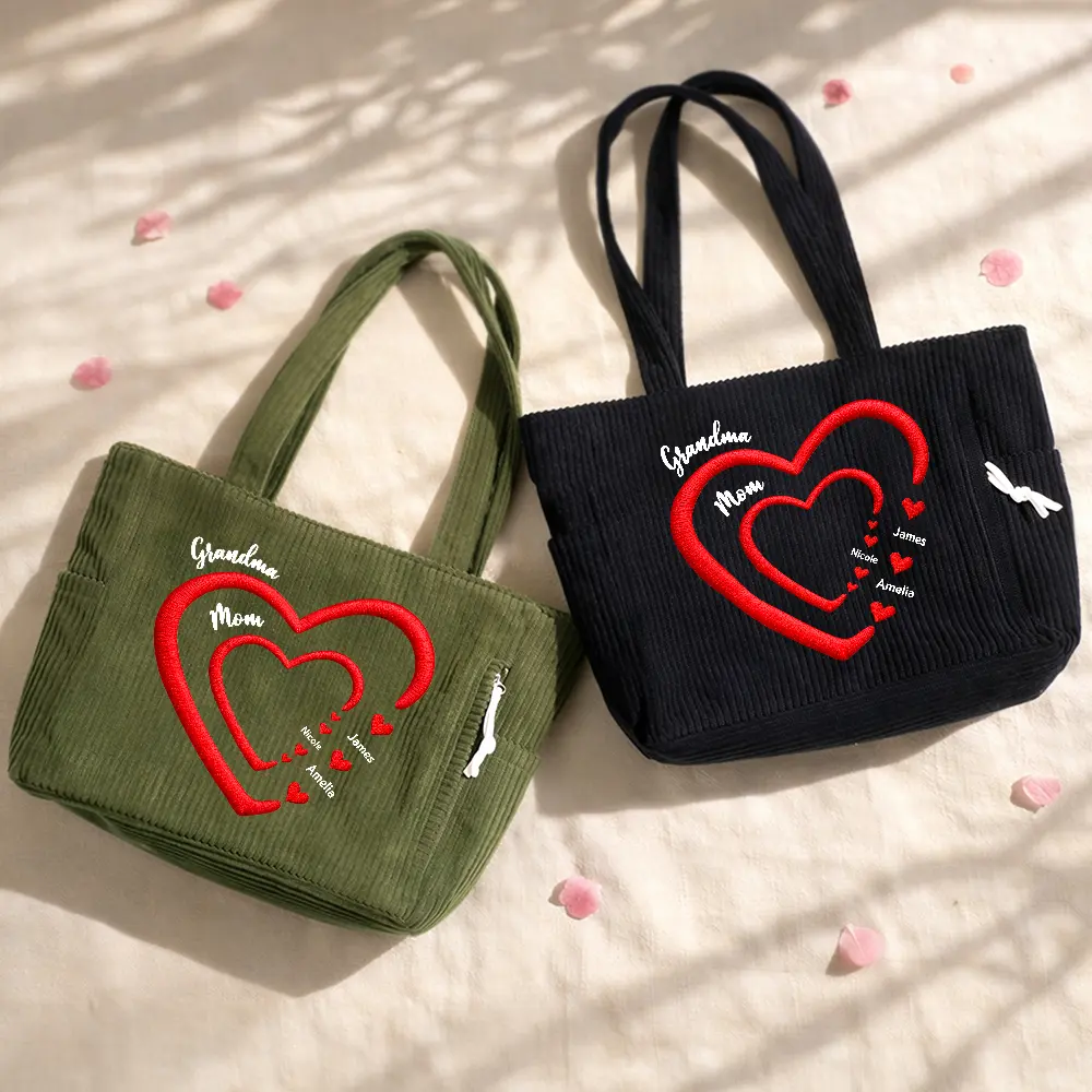 Grandma Mom Sweethearts - Personalized Corduroy Tote Bag - Image 2