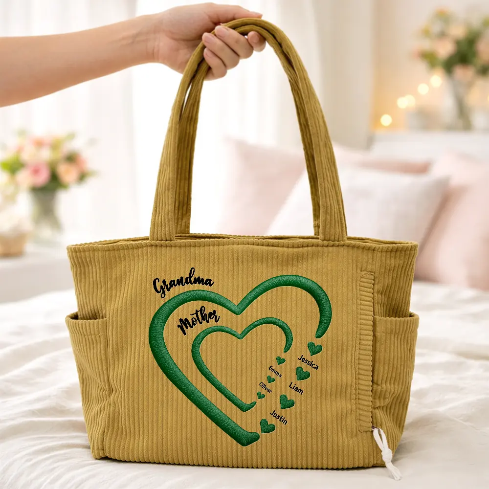 Grandma Mom Sweethearts - Personalized Corduroy Tote Bag - Image 4