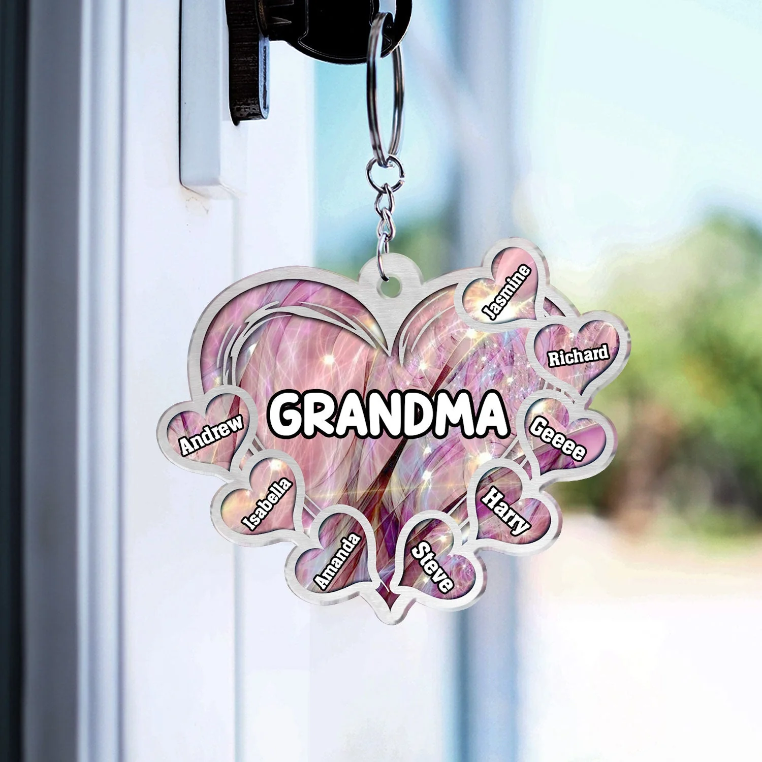 Grandma Mom Title Lovely Hearts - Birthday, Loving Gift For Mother, Grandmother - Personalized Cutout Acrylic Keychain - Image 3