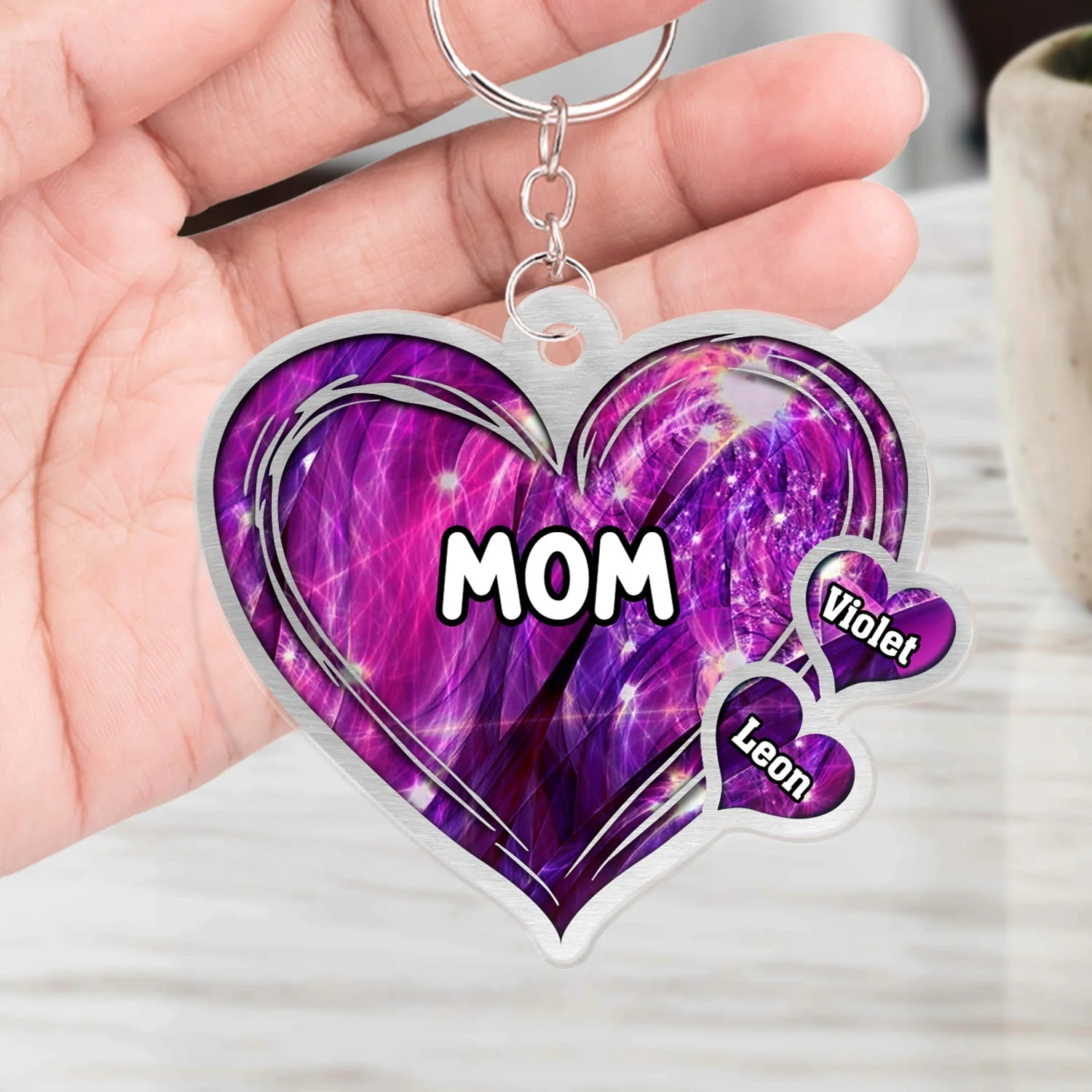 Grandma Mom Title Lovely Hearts - Birthday, Loving Gift For Mother, Grandmother - Personalized Cutout Acrylic Keychain - Image 4