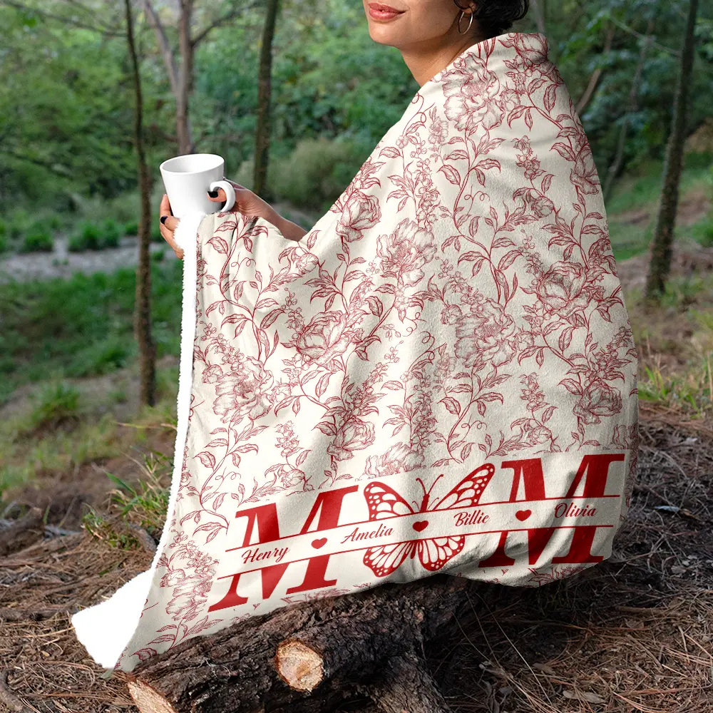 Grandma Mom Toile De Jouy Pattern - Personalized Fleece Blanket, Sherpa Blanket - Image 5