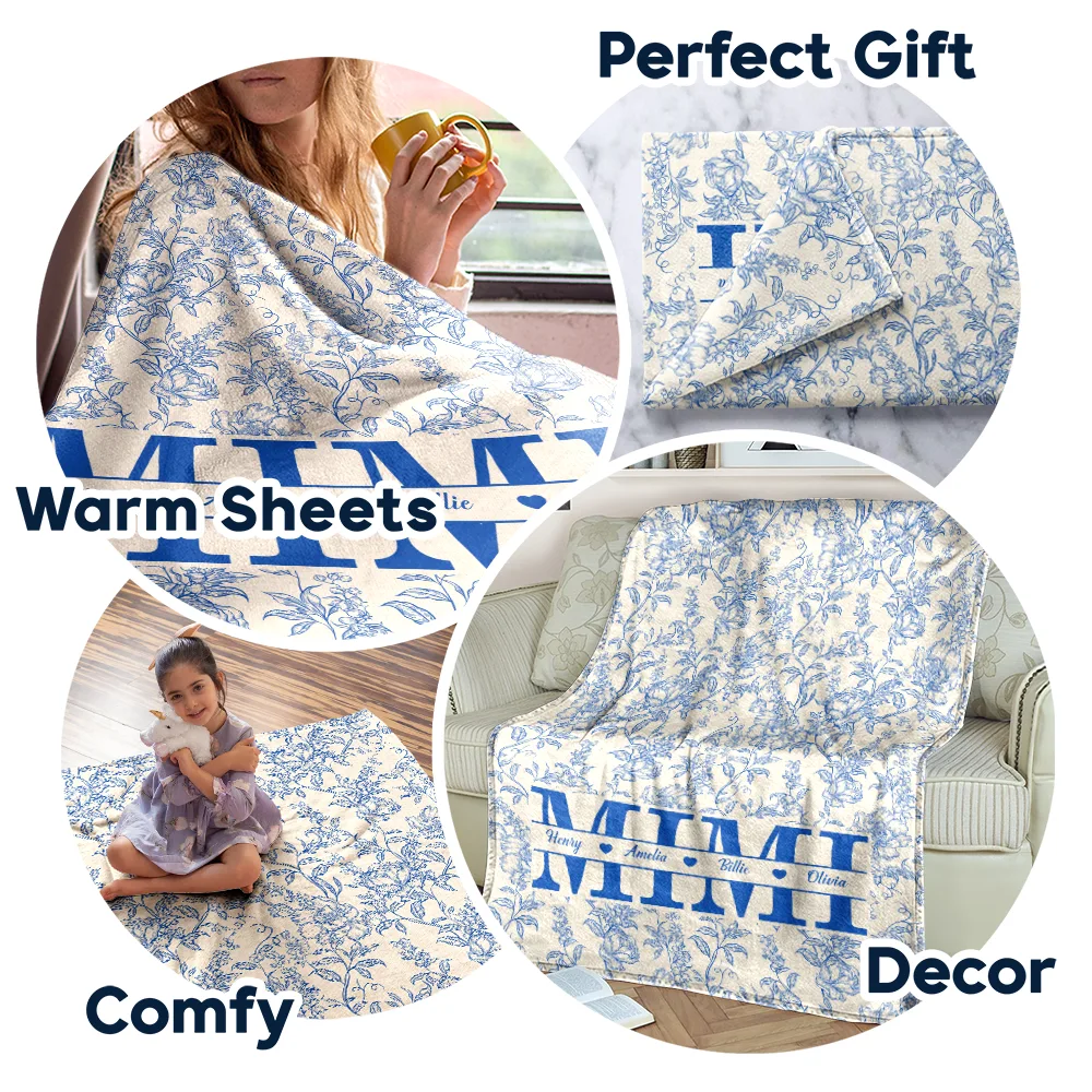Grandma Mom Toile De Jouy Pattern - Personalized Fleece Blanket, Sherpa Blanket - Image 7