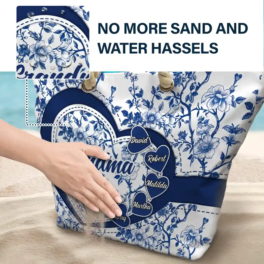 Grandma Mom Toile De Jouy - Personalized Beach Bag - Image 6