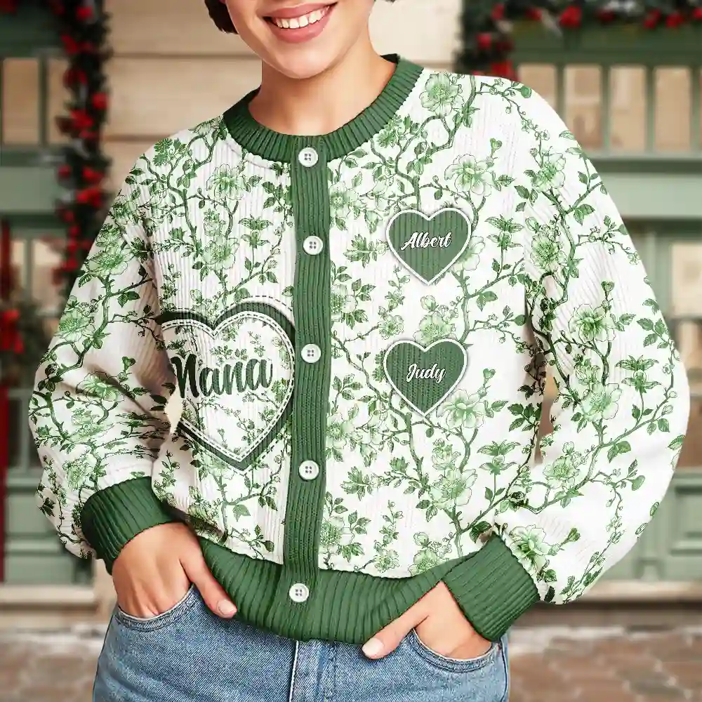 Grandma Mom Toile De Jouy - Personalized Cardigan - Image 3