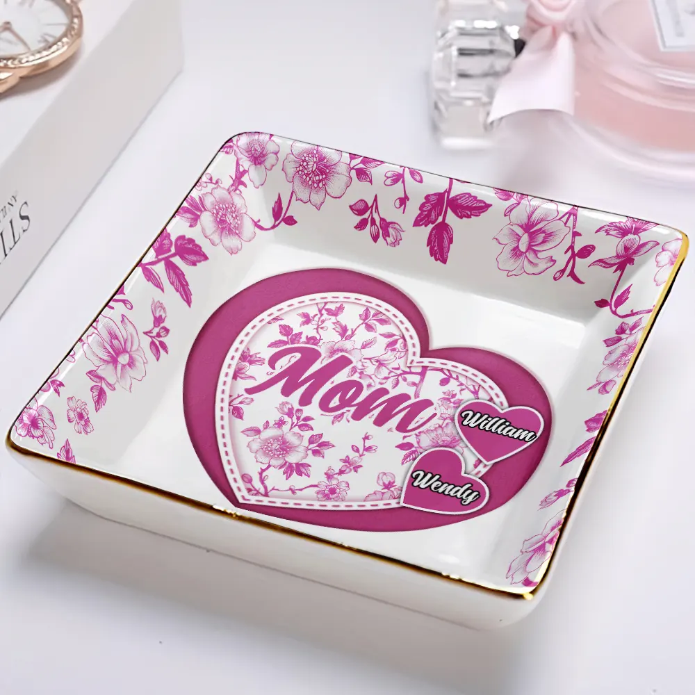 Grandma Mom Toile De Jouy - Personalized Ring Dish - Image 2