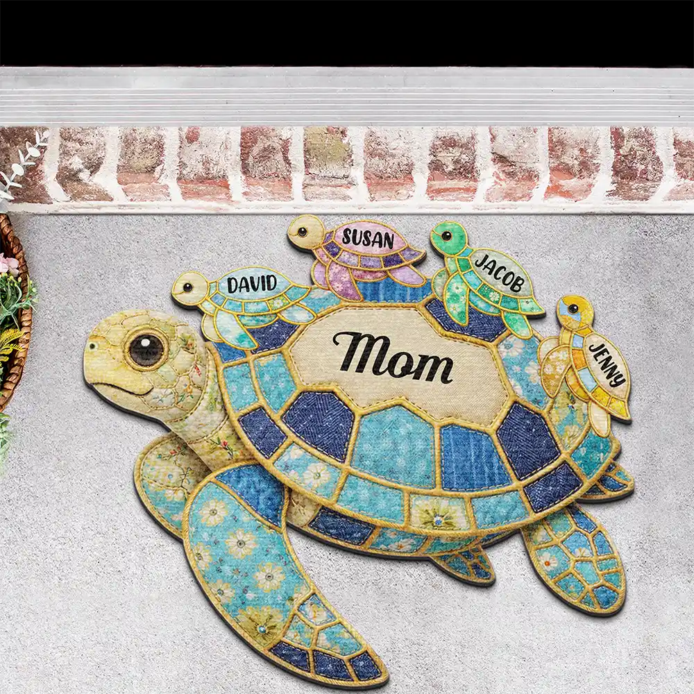Grandma Mom Turtle Faux Patchwork - Personalized Custom Shaped Doormat - Image 3