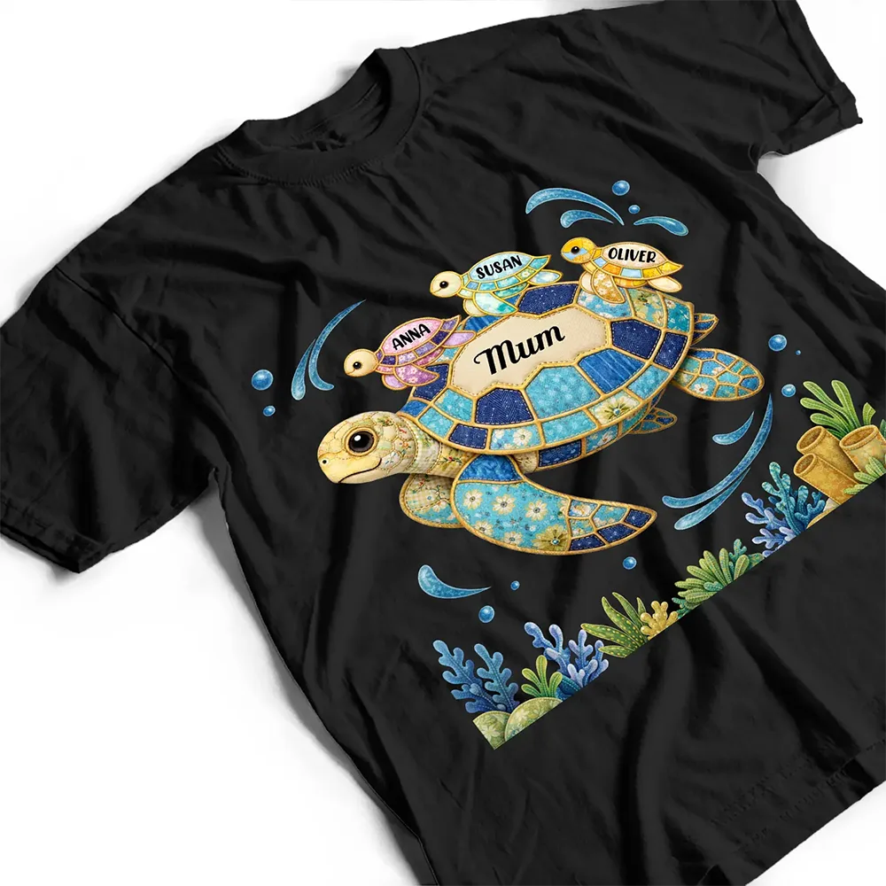 Grandma Mom Turtle Faux Patchwork - Personalized T Shirt - Image 3