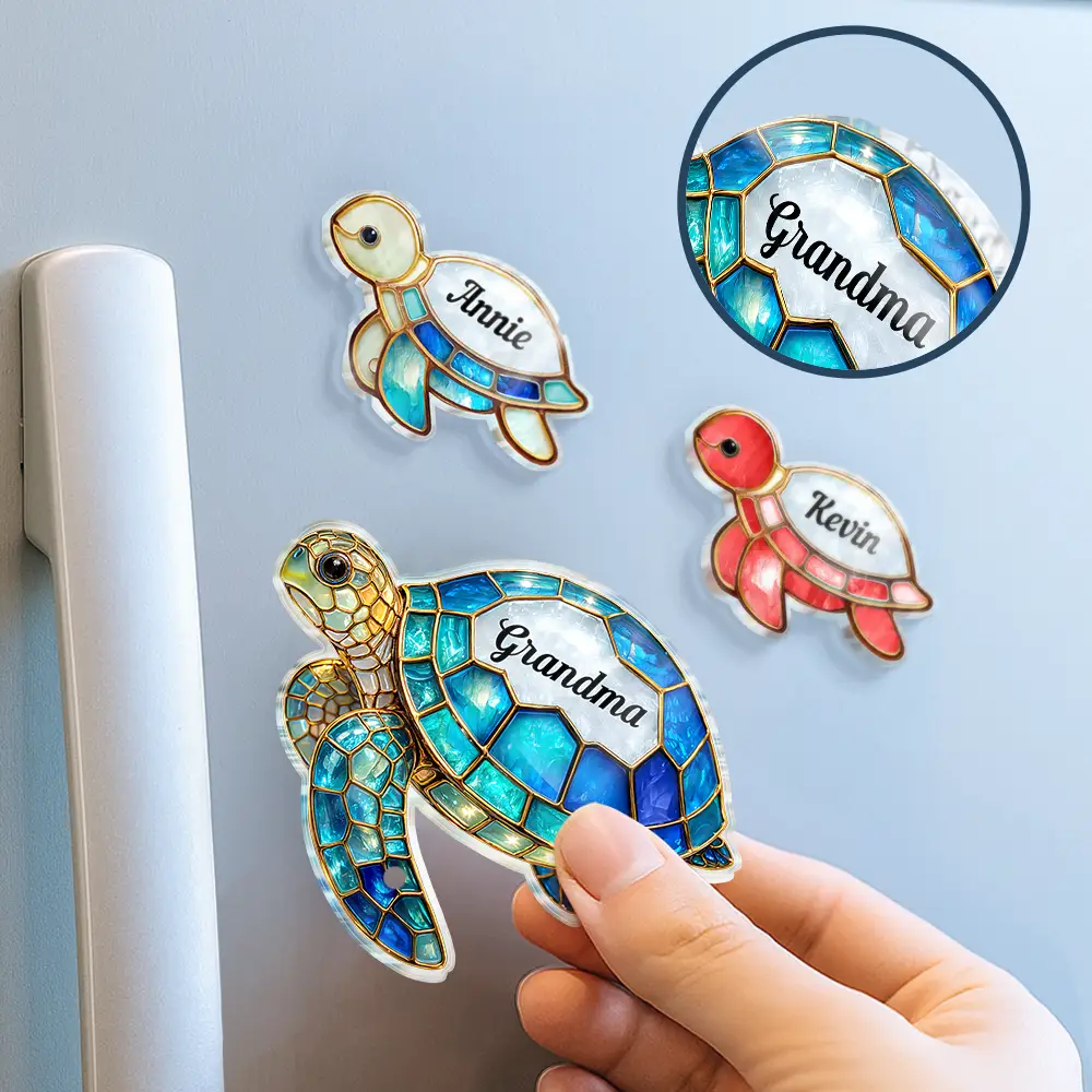 Grandma Mom Turtle Stained Glass Effect - Personalized Acrylic Fridge Magnet - Image 2