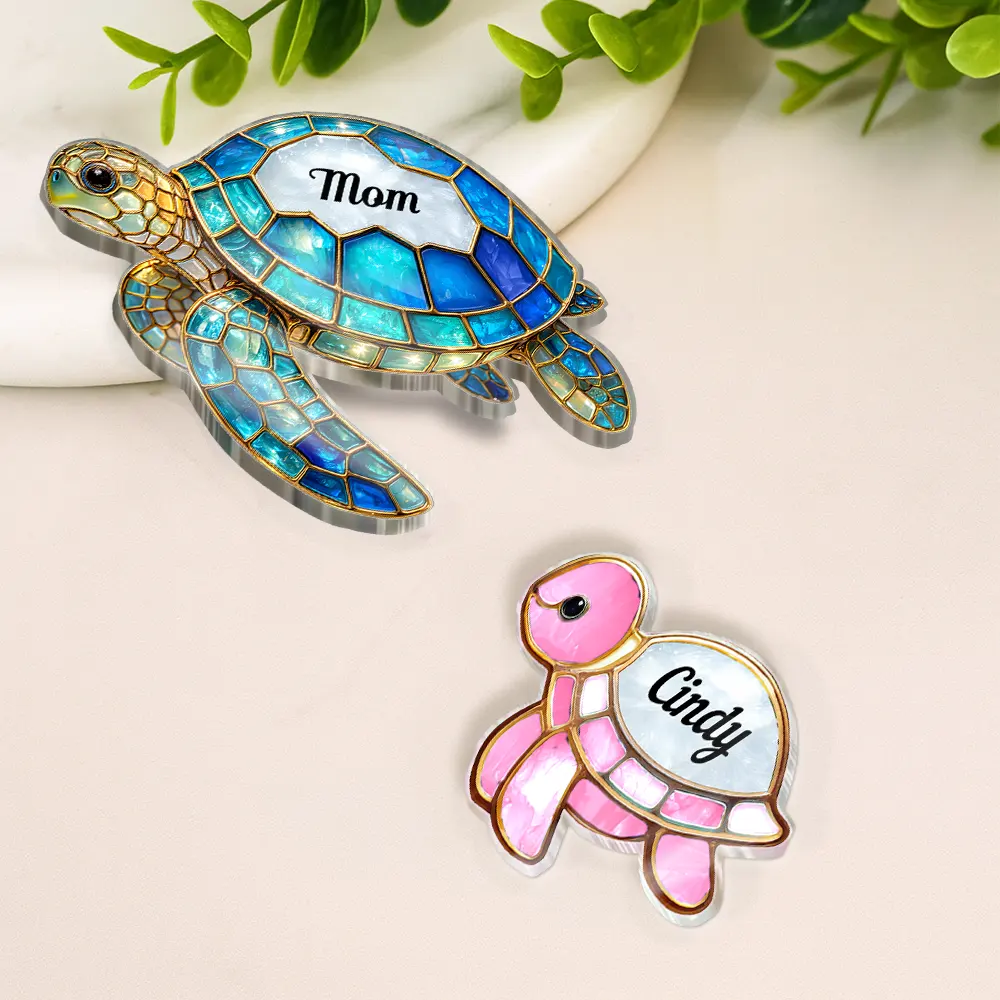 Grandma Mom Turtle Stained Glass Effect - Personalized Acrylic Fridge Magnet - Image 3