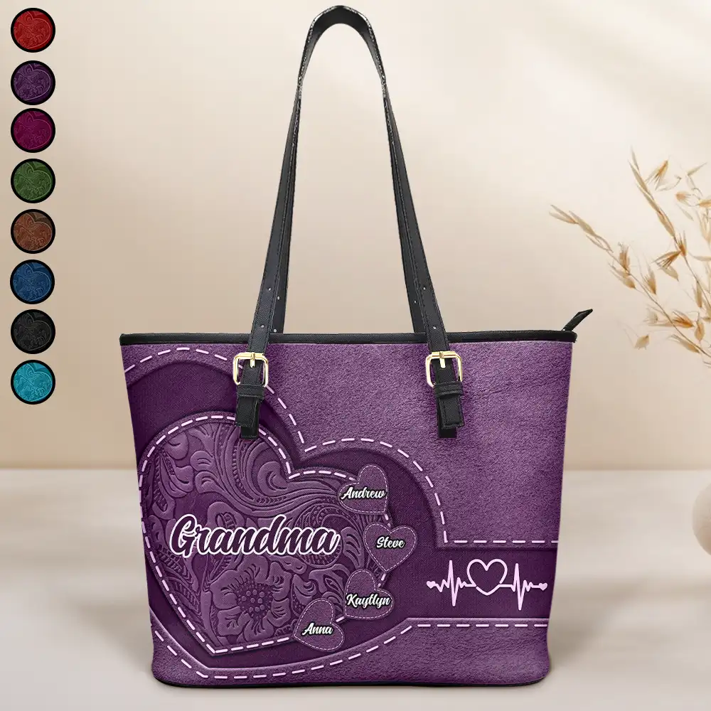 Grandma Mommy's Little Sweethearts - Personalized Combo Leather Wallet And Tote Bag - Image 2