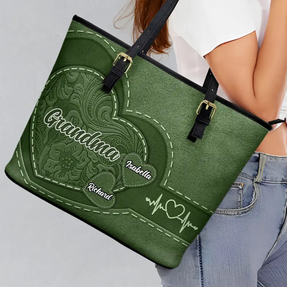 Grandma Mommy's Little Sweethearts - Personalized Combo Leather Wallet And Tote Bag - Image 4