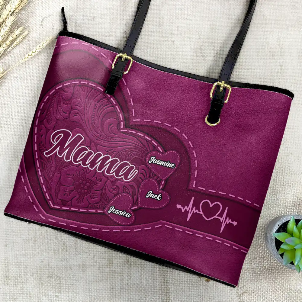 Grandma Mommy's Little Sweethearts - Personalized Leather Tote Bag - Image 4