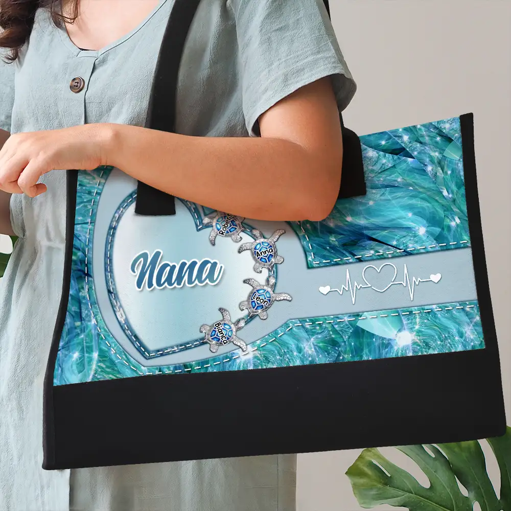 Grandma Mom's Little Turtle - Personalized Canvas Tote Bag - Image 3