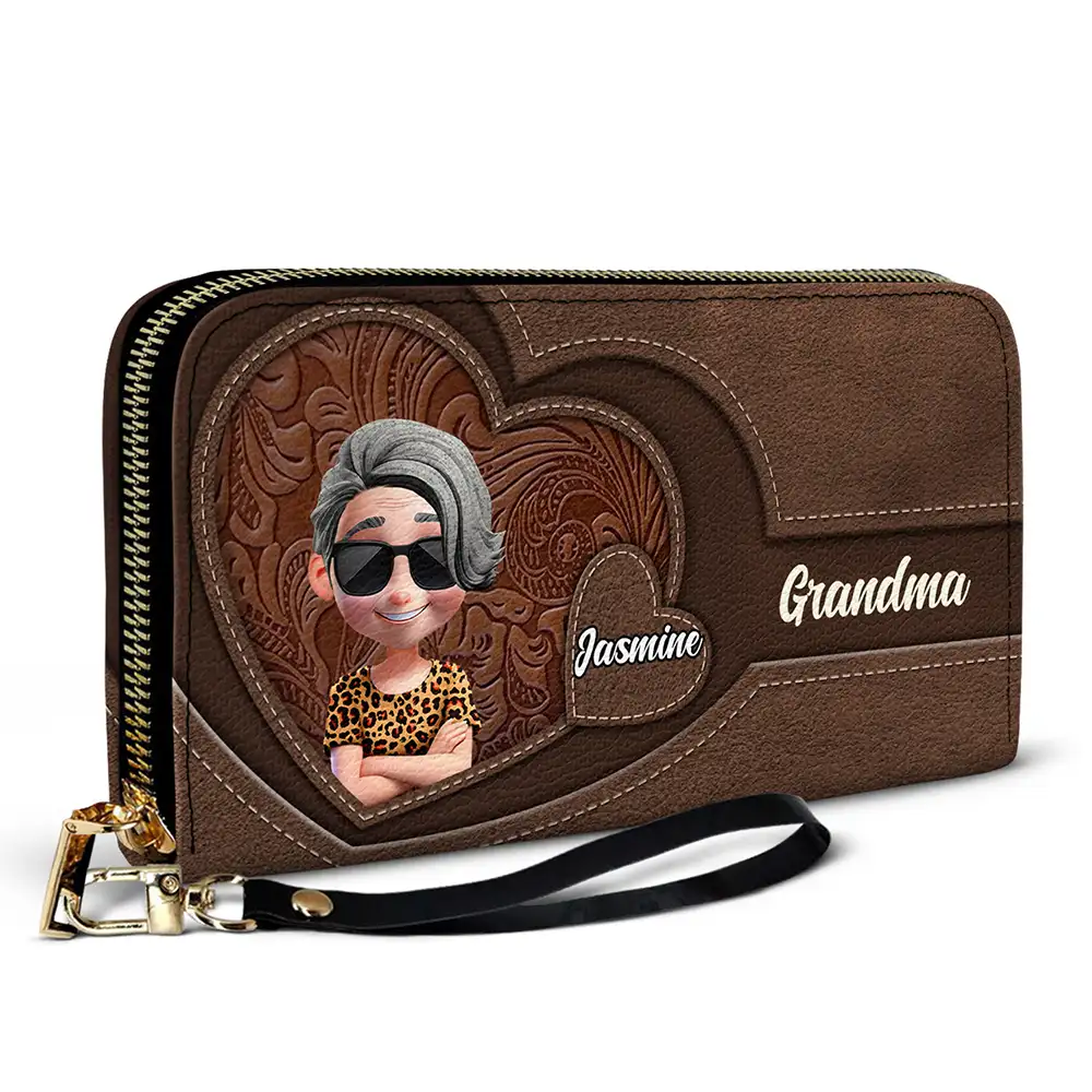 Grandma Mother And Her Sweethearts - Personalized Leather Long Wallet - Image 2