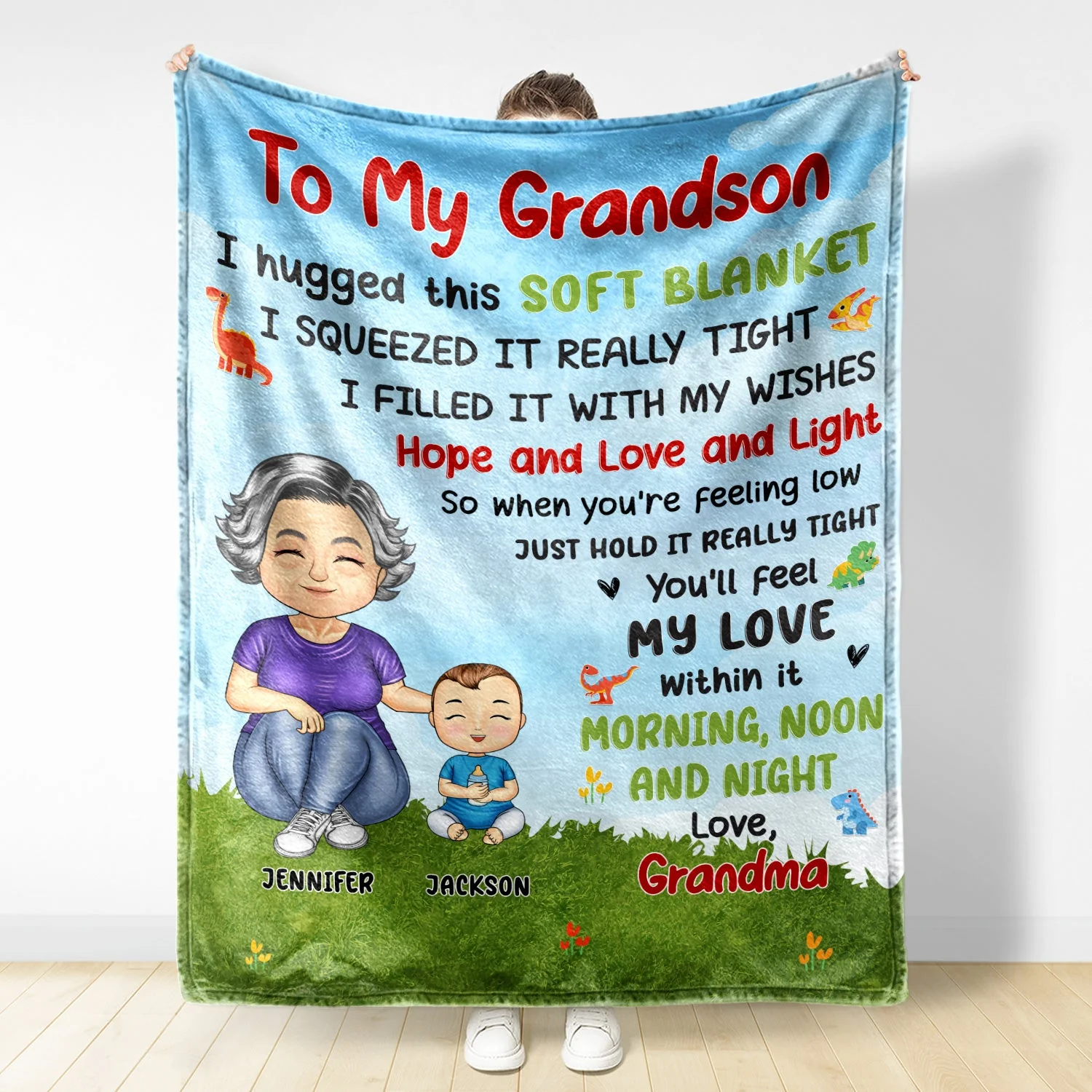 Grandma Mother Hugged This Soft Blanket - Gift For Granddaughter, Grandson, Kids - Personalized Fleece Blanket - Image 3