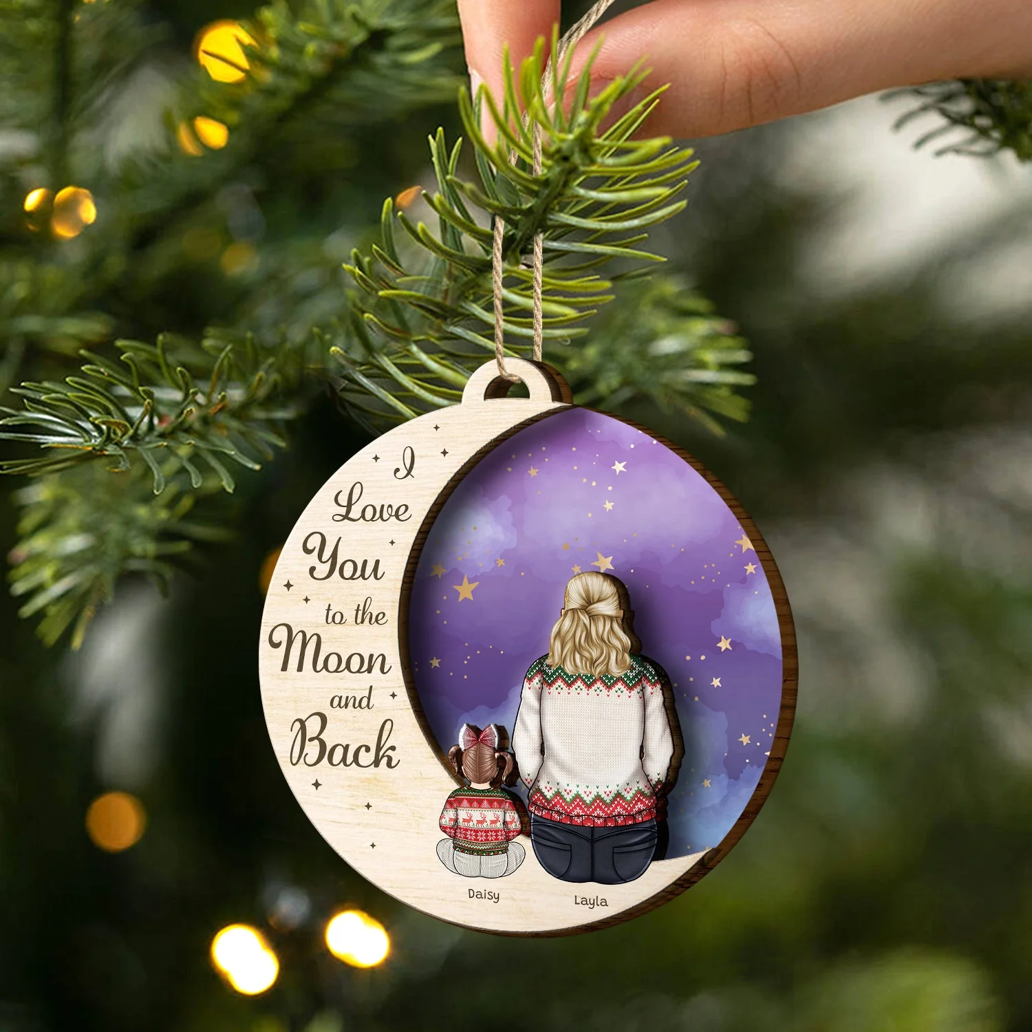 Grandma Mother I Love You To The Moon - Christmas, Gift For Granddaughter, Grandson, Kids - Personalized 2-Layered Wooden Ornament - Image 2