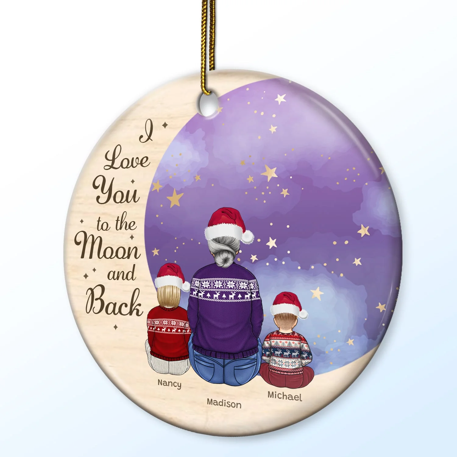 Grandma Mother I Love You To The Moon - Christmas, Gift For Granddaughter, Grandson, Kids - Personalized Circle Ceramic Ornament - Image 2