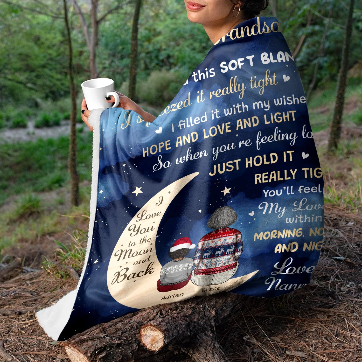Grandma Mother I Love You To The Moon - Christmas, Gift For Granddaughter, Grandson, Kids - Personalized Fleece Blanket - Image 3