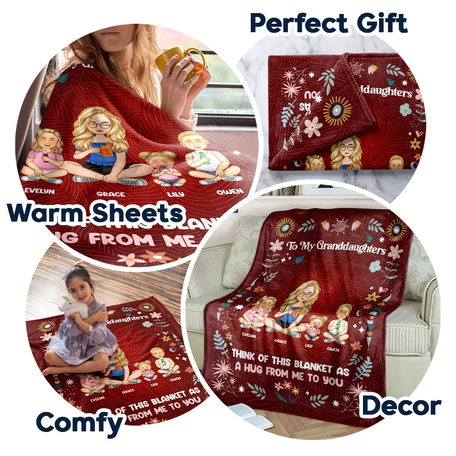 Grandma Mother Think Of This Blanket - Gift For Granddaughter, Grandson, Kids - Personalized Fleece Blanket - Image 5