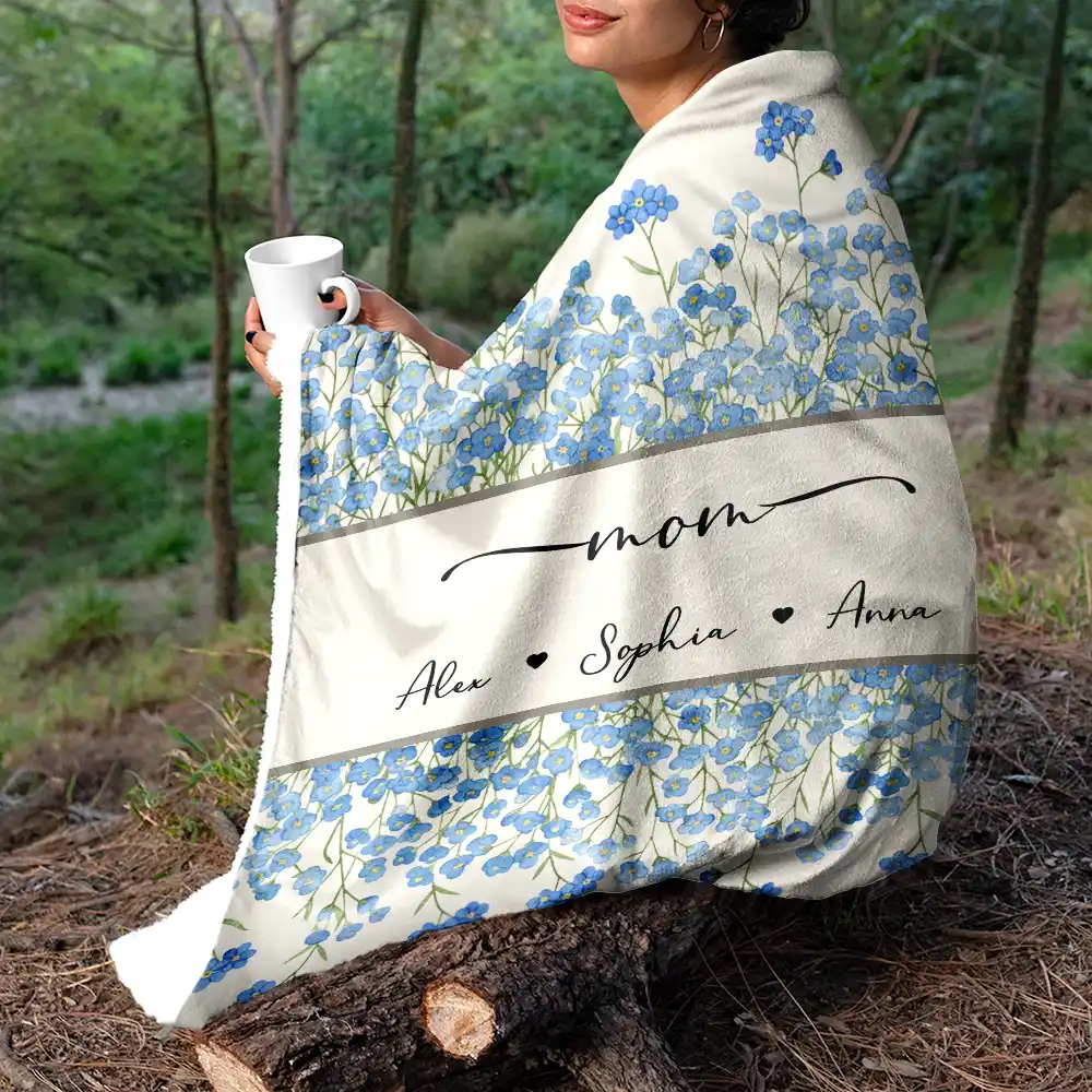 Grandma Mum Birth Flower Watercolor Blooming In Love - Personalized Fleece Blanket, Sherpa Blanket - Image 5