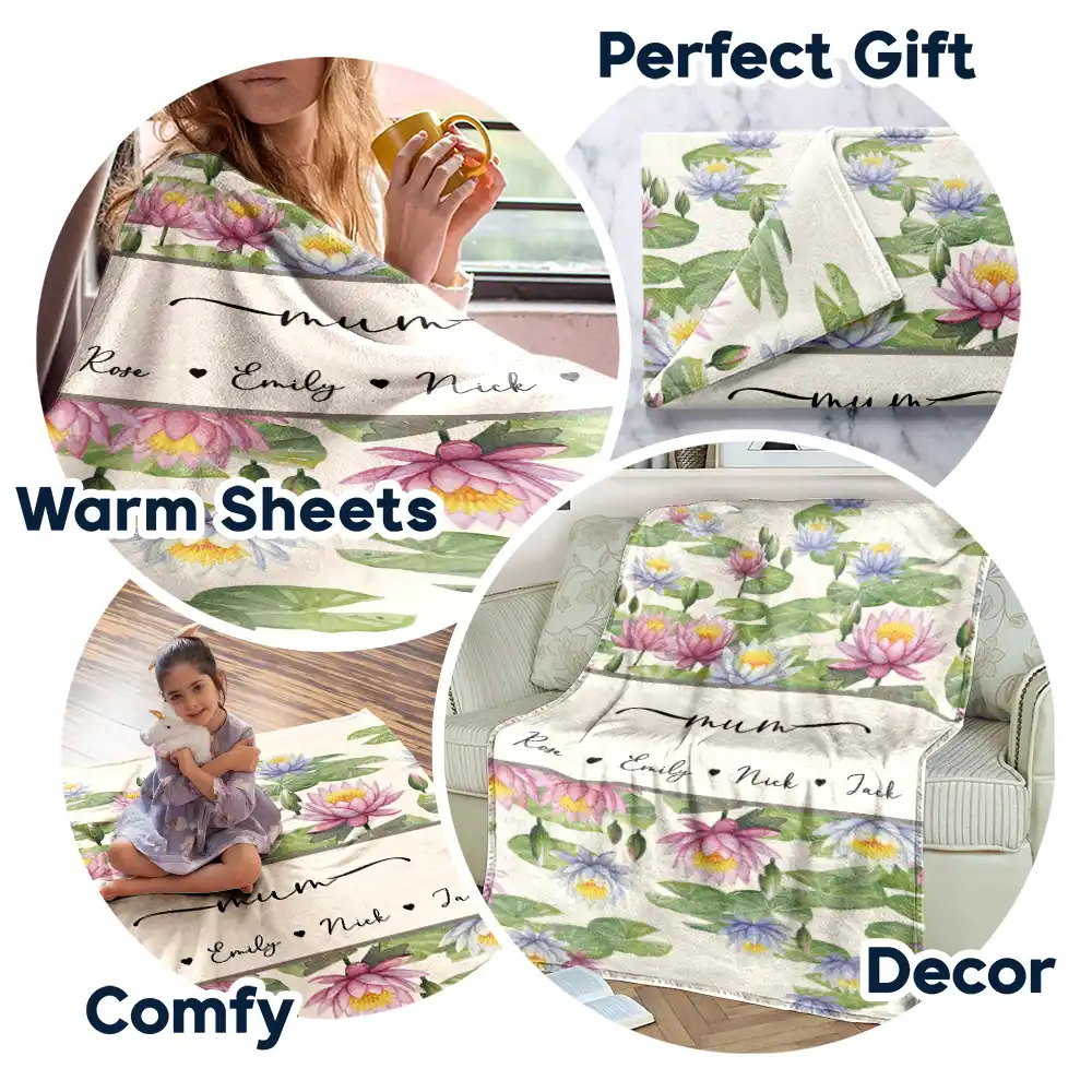 Grandma Mum Birth Flower Watercolor Blooming In Love - Personalized Fleece Blanket, Sherpa Blanket - Image 7