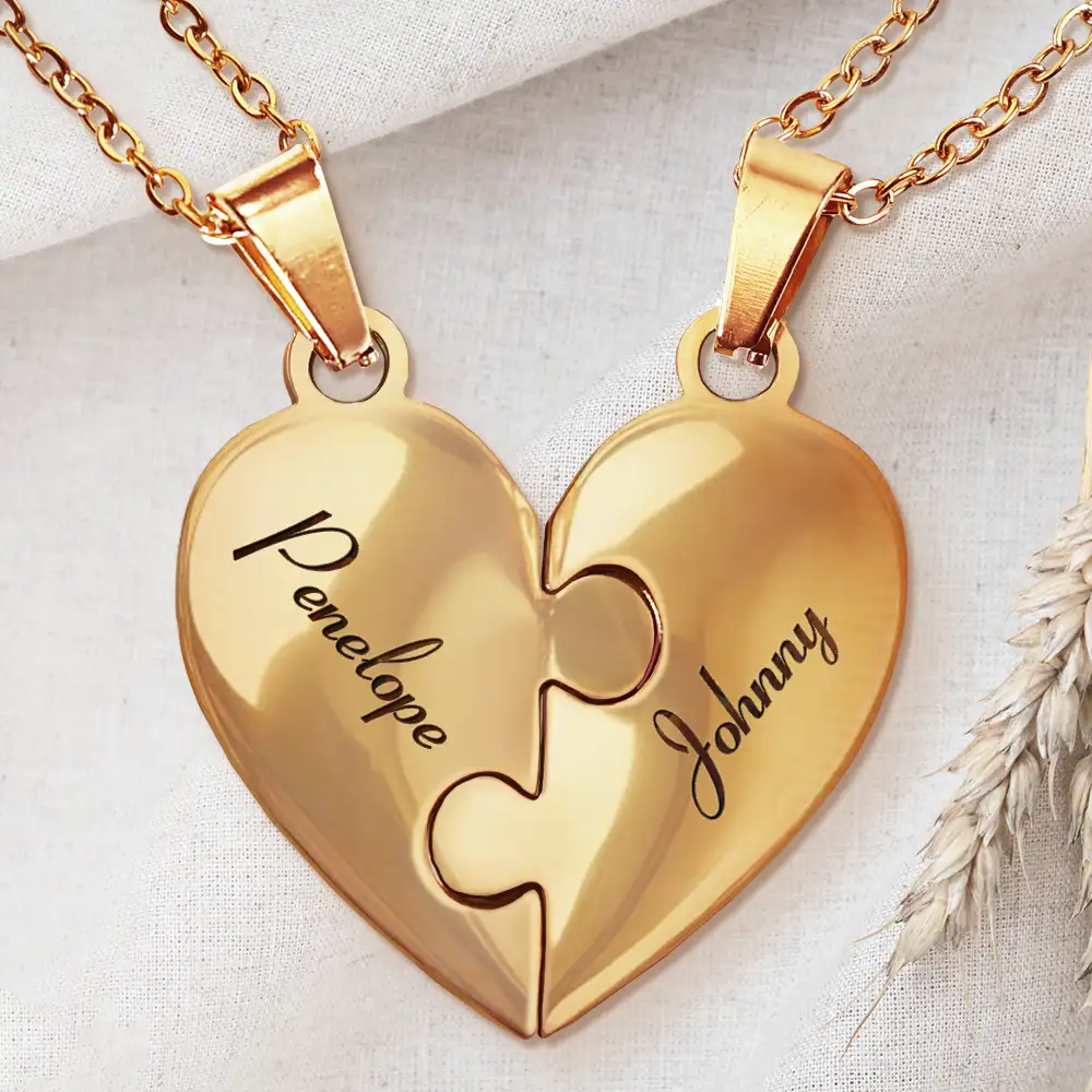 Grandma Nana Sweethearts Grandkid Love - Personalized Heart Puzzle Necklace Set - Image 2