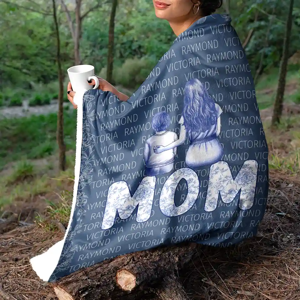 Grandma Nana Toile Back View Family - Personalized Fleece Blanket, Sherpa Blanket - Image 5