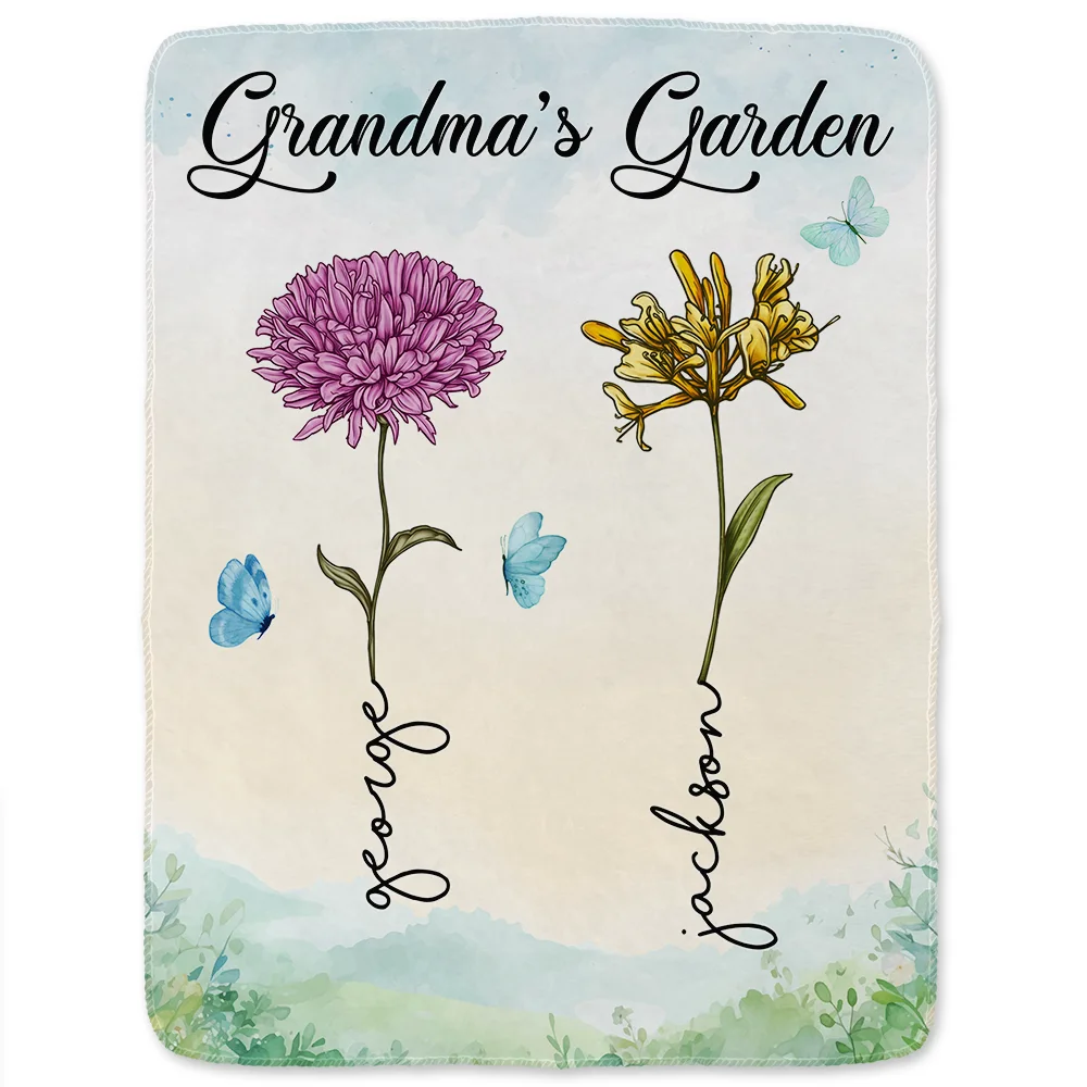 Grandma Nana's Garden Birth Month Flower - Personalized Fleece Blanket, Sherpa Blanket - Image 2